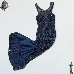 Vintage 100% silk beaded maxi slip dress